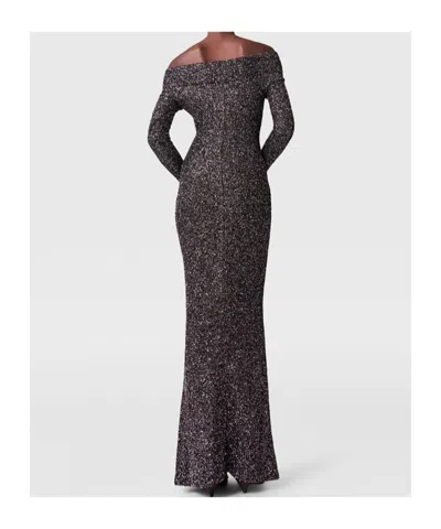 Stella Mccartney Off-the-shoulder Sequined Recycled Knitted Gown In Black