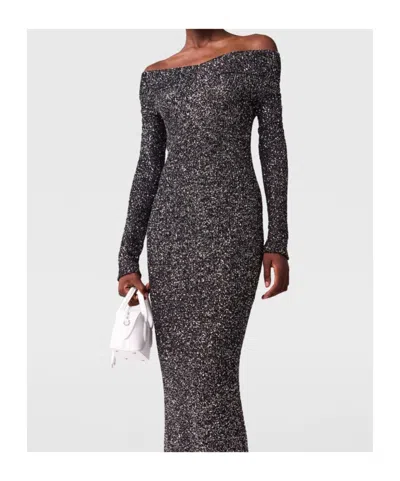 Stella Mccartney Off-the-shoulder Sequined Recycled Knitted Gown In Black