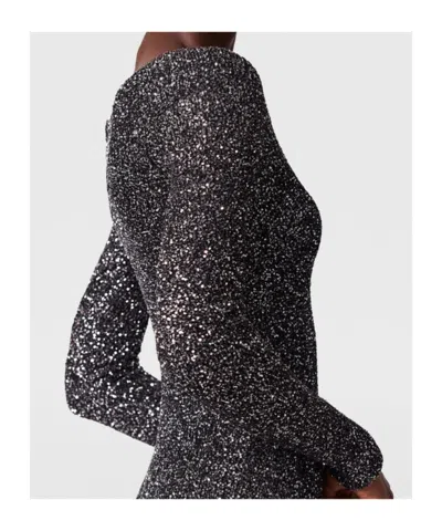 Stella Mccartney Off-the-shoulder Sequined Recycled Knitted Gown In Black