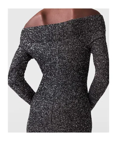 Stella Mccartney Off-the-shoulder Sequined Recycled Knitted Gown In Black