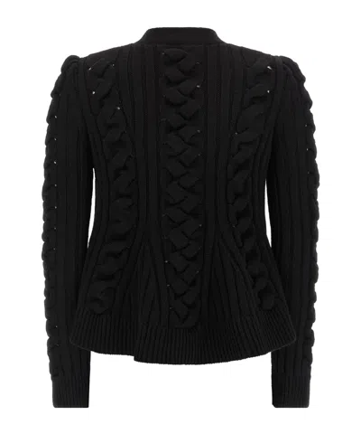 Alexander Mcqueen Wool And Cashmere Cable Cardigan Clothing In Black