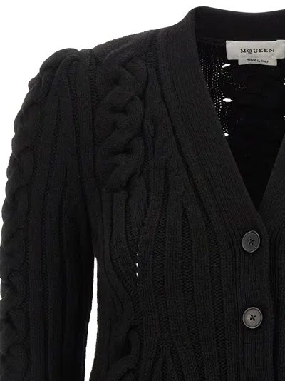 Alexander Mcqueen Wool And Cashmere Cable Cardigan Clothing In Black