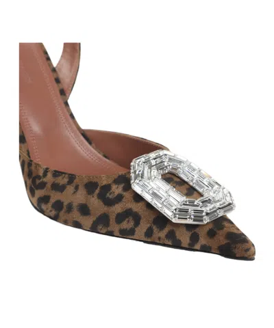 Amina Muaddi Pointed-toe Slingback Heels With Crystal Embellishment In Brown