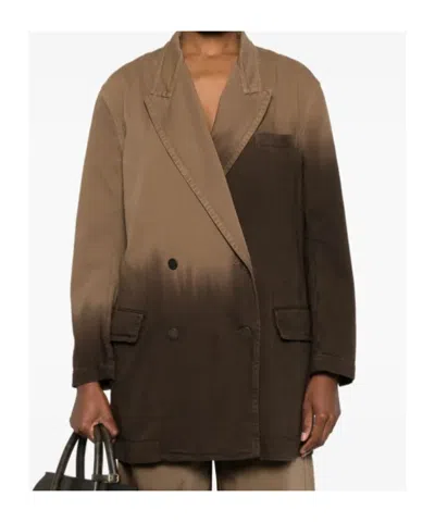 Uma Wang Double Breasted Ombre Effect Jacket In Brown
