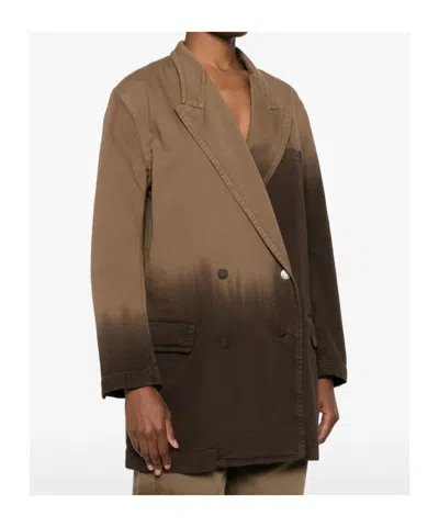 Uma Wang Double Breasted Ombre Effect Jacket In Brown