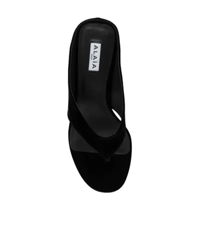 Alaïa Thong Mules With Wedge In Black Velvet In Black