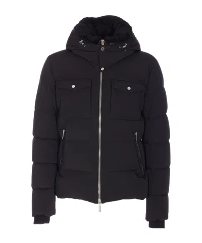 Moorer Padded Hooded Jacket Chest Pockets In Black