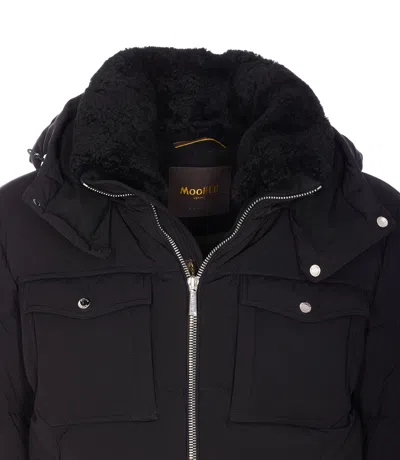Moorer Padded Hooded Jacket Chest Pockets In Black