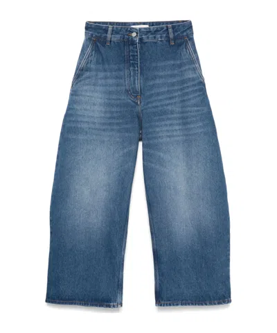 Studio Nicholson Blue Denim Chalco Cropped Jeans In Blue