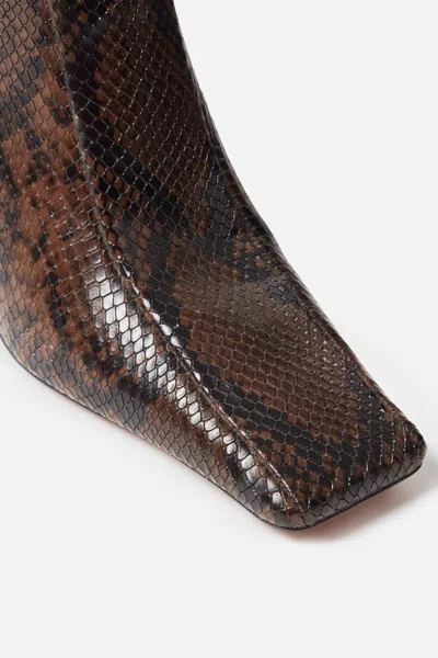 Stella Mccartney Knee-high Snake-effect Boots With Stiletto Heel And Squared Toe In Brown