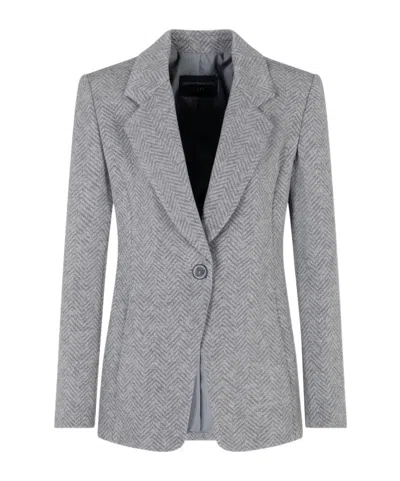 Emporio Armani Viscose And Wool Blend Chevron Blazer In Gray