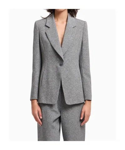 Emporio Armani Viscose And Wool Blend Chevron Blazer In Gray