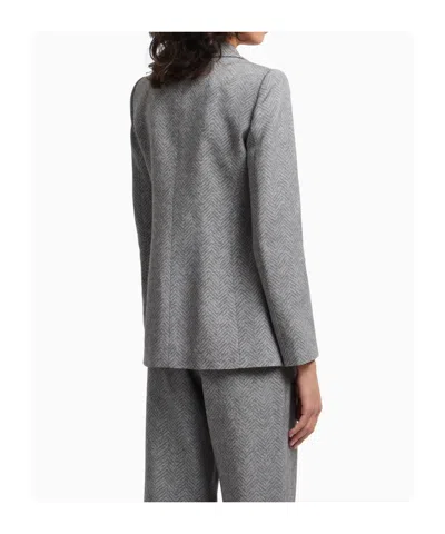Emporio Armani Viscose And Wool Blend Chevron Blazer In Gray