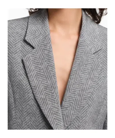 Emporio Armani Viscose And Wool Blend Chevron Blazer In Gray