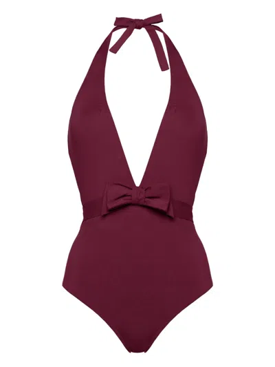Eres Couture Bow-detailed Halterneck Swimsuit In Red