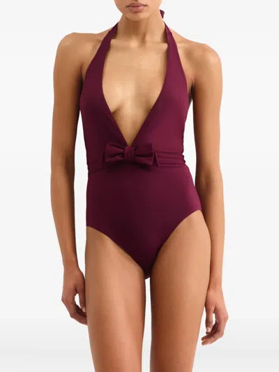 Eres Couture Bow-detailed Halterneck Swimsuit In Red