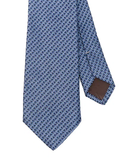 Canali Patterned Tie In Blue