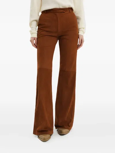 1989 Studio Corduroy Flared Leather Pants In Brown
