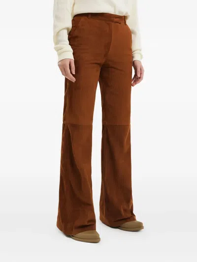 1989 Studio Corduroy Flared Leather Pants In Brown