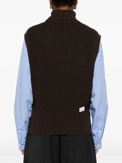 Nine In The Morning Roll-neck Button-detail Knitted Top In Black