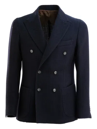 Barba Napoli Double-breasted Herringbone Jacket In Blue