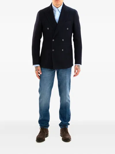 Barba Napoli Double-breasted Herringbone Jacket In Blue