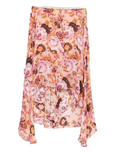 Chloé Asymmetric Floral Print Flowing Skirt In Multi
