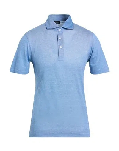 Barba Napoli Man Polo Shirt Sky Blue Size 52 Cotton In Blue