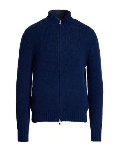 Fedeli Man Cardigan Navy Size 40 Virgin Wool, Polyamide In Blue