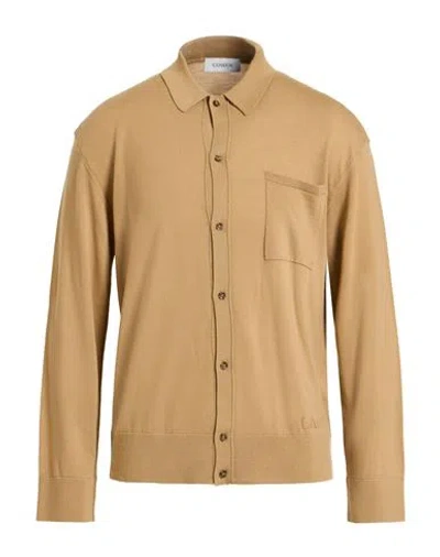 Laneus Man Cardigan Camel Size 42 Virgin Wool, Cashmere In Brown