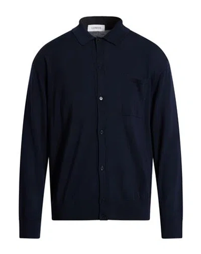 Laneus Man Cardigan Midnight Blue Size 42 Virgin Wool, Cashmere In Blue