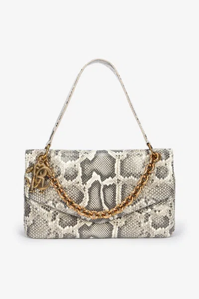Roberto Cavalli Rock Python Print Chain Shoulder Bag In Brown