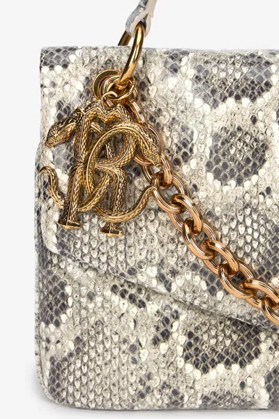Roberto Cavalli Rock Python Print Chain Shoulder Bag In Brown