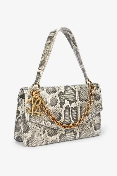 Roberto Cavalli Rock Python Print Chain Shoulder Bag In Brown