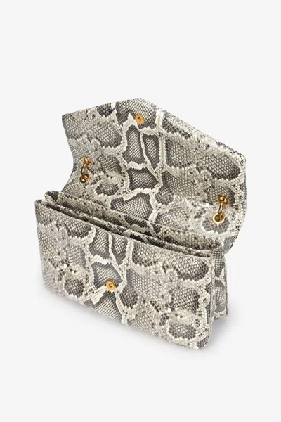 Roberto Cavalli Rock Python Print Chain Shoulder Bag In Brown