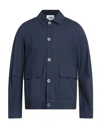 Alpha Studio Man Jacket Midnight Blue Size 40 Cotton, Elastane In Blue