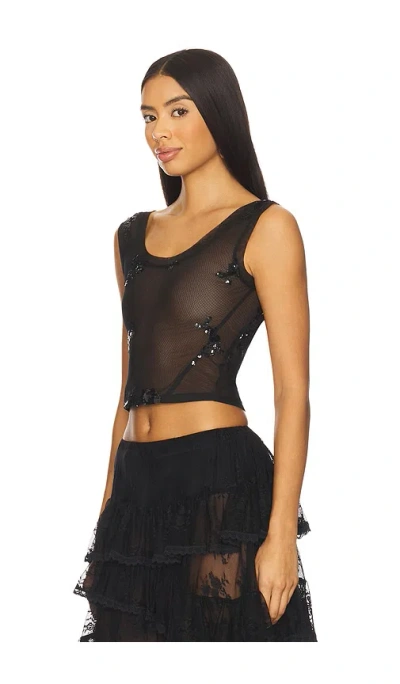 Yuhan Wang Floral Sequin Mesh Top In Black