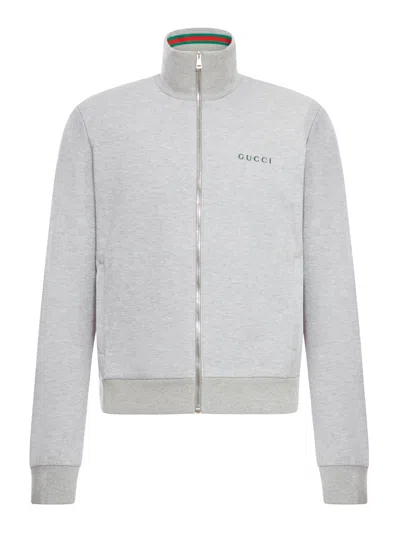Gucci High Collar Jacket With Ribbed Cuffs And Hem In Gray