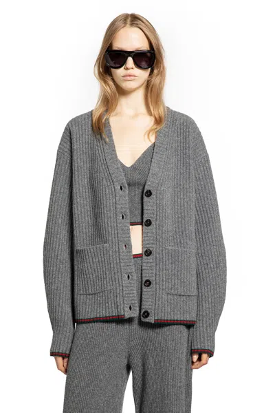 Gucci Womens Dusty Dark Grey Mc Oversized Rib Wool Knitted Cardigan Xs In Gray