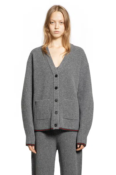 Gucci Womens Dusty Dark Grey Mc Oversized Rib Wool Knitted Cardigan Xs In Gray