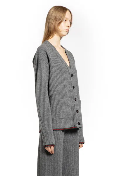 Gucci Womens Dusty Dark Grey Mc Oversized Rib Wool Knitted Cardigan Xs In Gray