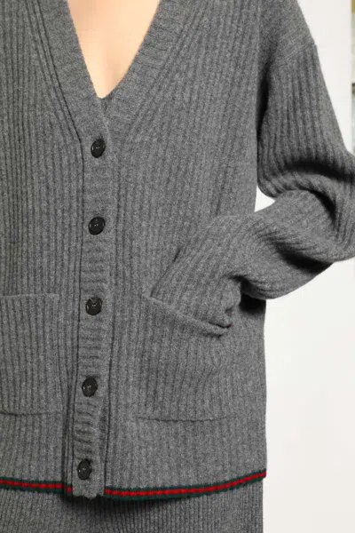 Gucci Womens Dusty Dark Grey Mc Oversized Rib Wool Knitted Cardigan Xs In Gray