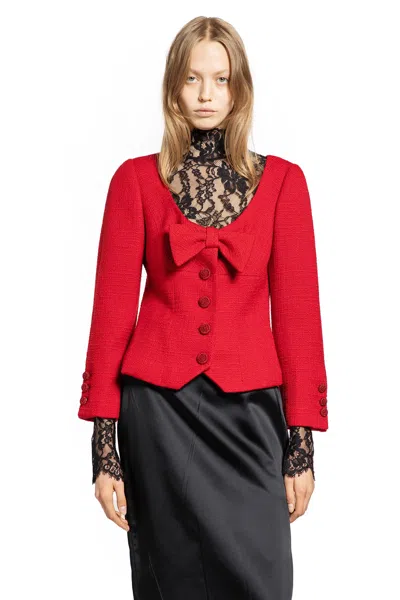Valentino Womens Bow-embroidered Scoop-neck Tweed Jacket Paris In Red