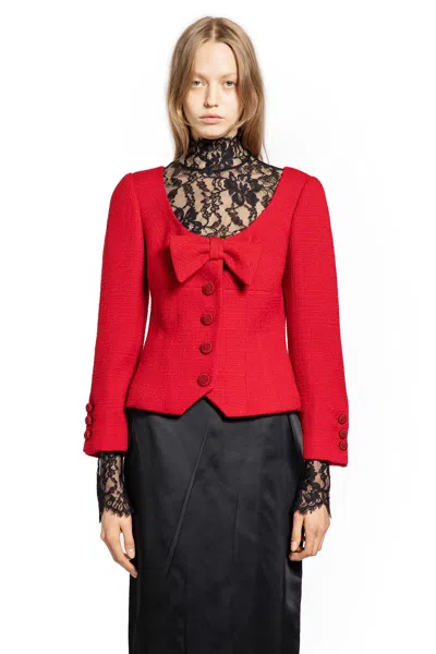 Valentino Womens Bow-embroidered Scoop-neck Tweed Jacket Paris In Red