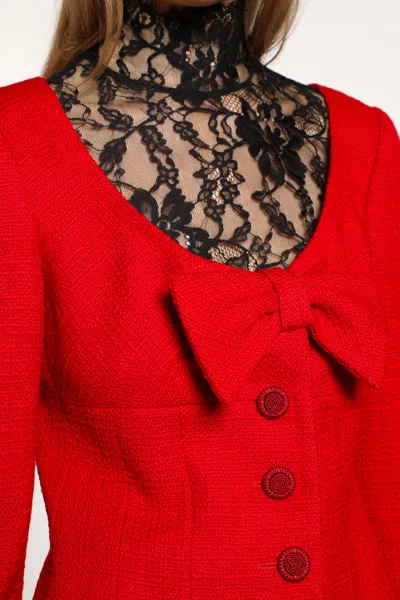 Valentino Womens Bow-embroidered Scoop-neck Tweed Jacket Paris In Red