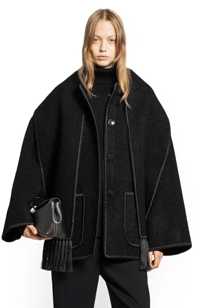 Totême Womens Scarf-overlay Contrast-trim Relaxed-fit Wool-blend Jacket Black In Black