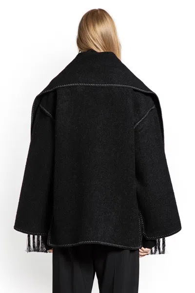 Totême Womens Scarf-overlay Contrast-trim Relaxed-fit Wool-blend Jacket Black In Black