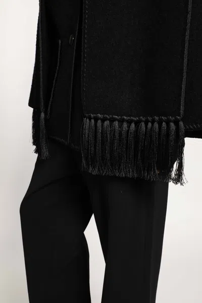 Totême Womens Scarf-overlay Contrast-trim Relaxed-fit Wool-blend Jacket Black In Black