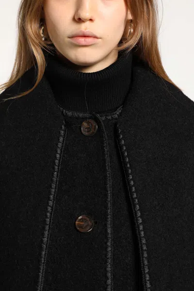 Totême Womens Scarf-overlay Contrast-trim Relaxed-fit Wool-blend Jacket Black In Black