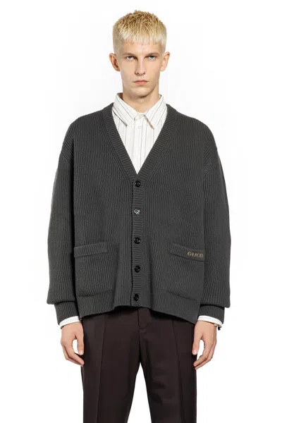 Gucci V-neck Long Sleeve Cardigan Front Pockets In Gray